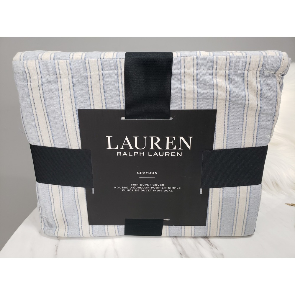 NEW $250 Ralph Lauren Graydon Bold Striped Duvet Cover Twin blue dune
